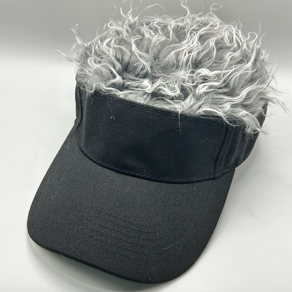Hair Wig Costume Visor Hat Cap Adjustable Strapback Black Gray Halloween Casual